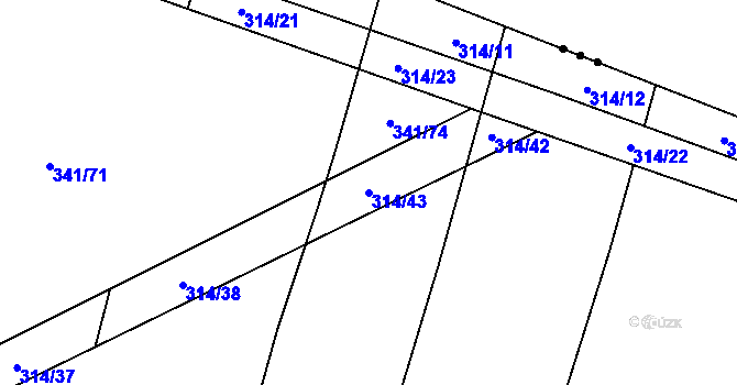 Parcela st. 314/43 v KÚ Temelín, Katastrální mapa