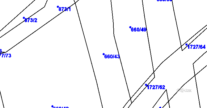 Parcela st. 660/43 v KÚ Temelín, Katastrální mapa