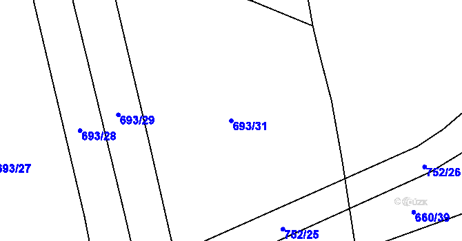 Parcela st. 693/31 v KÚ Temelín, Katastrální mapa