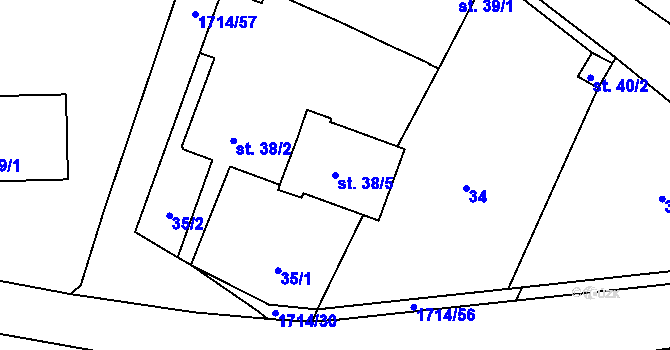 Parcela st. 38/5 v KÚ Temelín, Katastrální mapa