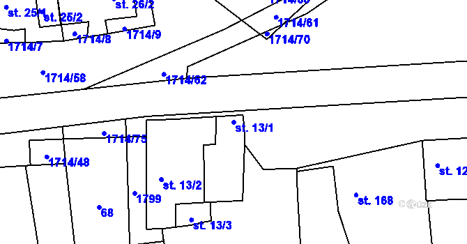 Parcela st. 13/1 v KÚ Temelín, Katastrální mapa