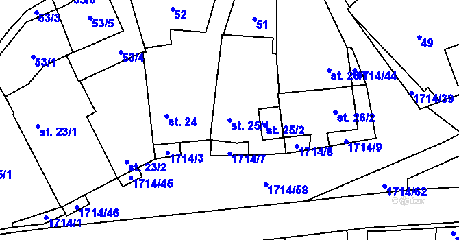 Parcela st. 25/1 v KÚ Temelín, Katastrální mapa