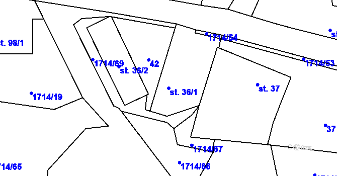Parcela st. 36/1 v KÚ Temelín, Katastrální mapa