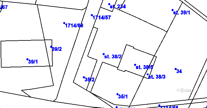 Parcela st. 38/2 v KÚ Temelín, Katastrální mapa