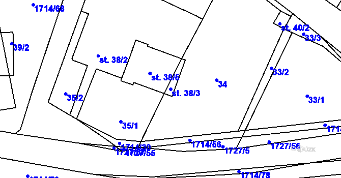 Parcela st. 38/3 v KÚ Temelín, Katastrální mapa