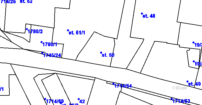 Parcela st. 50 v KÚ Temelín, Katastrální mapa