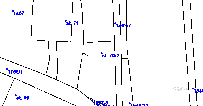 Parcela st. 70/2 v KÚ Temelín, Katastrální mapa