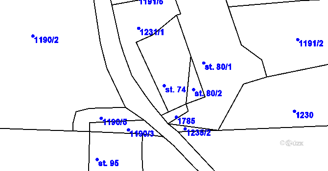 Parcela st. 74 v KÚ Temelín, Katastrální mapa