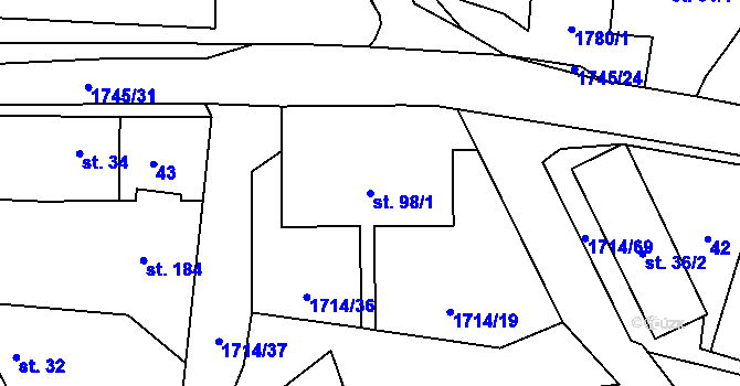 Parcela st. 98/1 v KÚ Temelín, Katastrální mapa