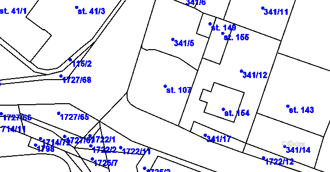 Parcela st. 107 v KÚ Temelín, Katastrální mapa