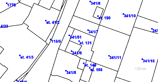 Parcela st. 121 v KÚ Temelín, Katastrální mapa