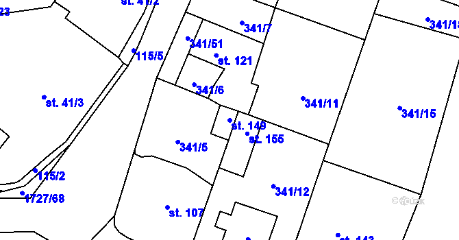 Parcela st. 149 v KÚ Temelín, Katastrální mapa