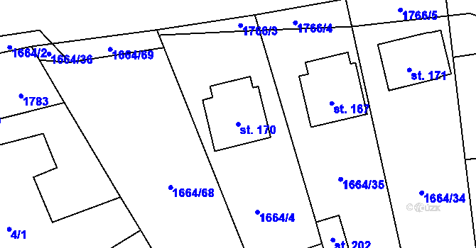 Parcela st. 170 v KÚ Temelín, Katastrální mapa