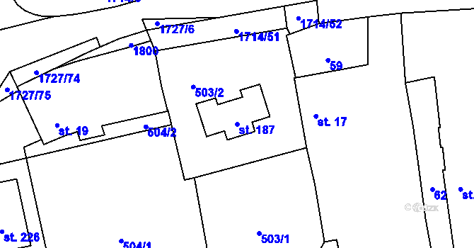 Parcela st. 187 v KÚ Temelín, Katastrální mapa
