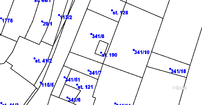 Parcela st. 190 v KÚ Temelín, Katastrální mapa