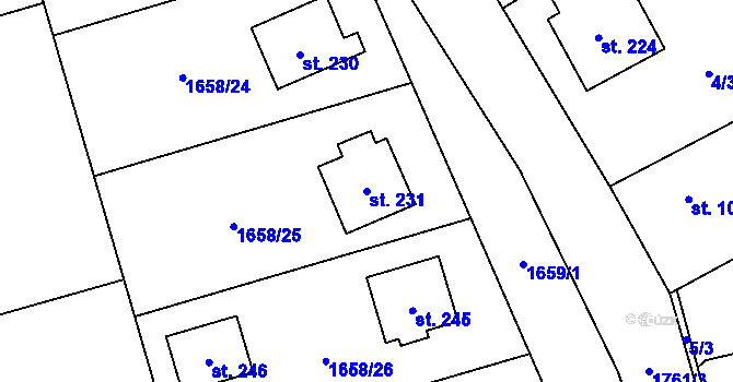Parcela st. 231 v KÚ Temelín, Katastrální mapa