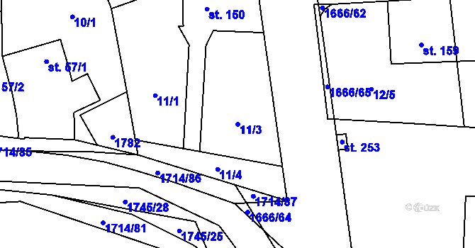 Parcela st. 11/3 v KÚ Temelín, Katastrální mapa