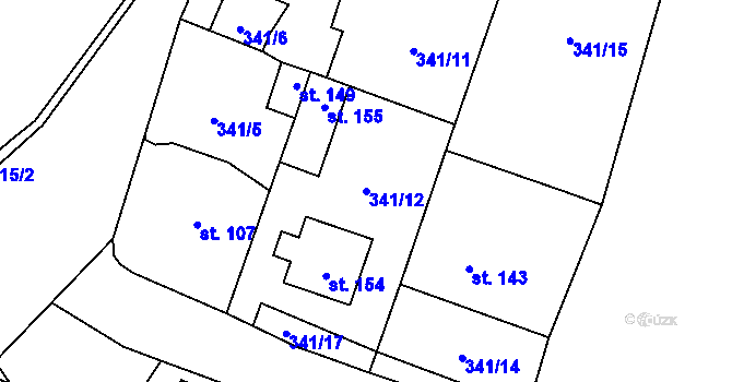 Parcela st. 341/12 v KÚ Temelín, Katastrální mapa