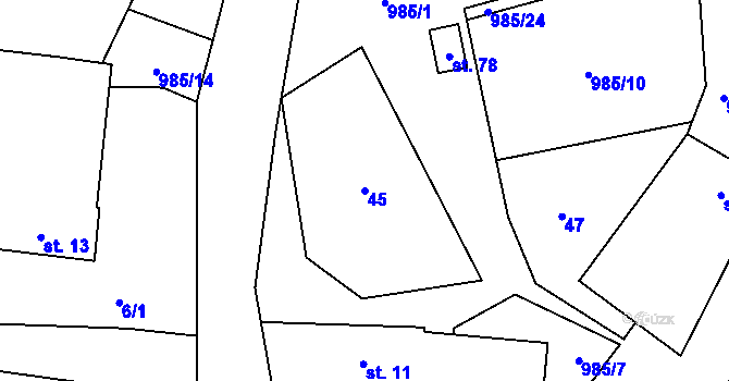 Parcela st. 45 v KÚ Babín, Katastrální mapa