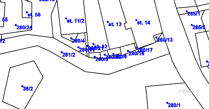 Parcela st. 280/12 v KÚ Drahoňov, Katastrální mapa
