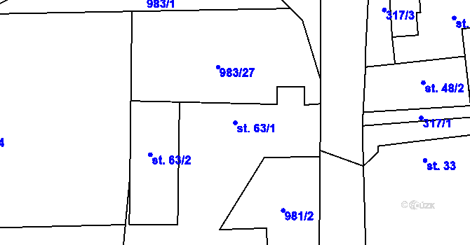 Parcela st. 63/1 v KÚ Dráchov u Těmic, Katastrální mapa
