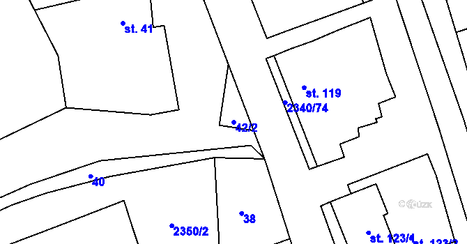 Parcela st. 42/2 v KÚ Těmice u Kamenice nad Lipou, Katastrální mapa