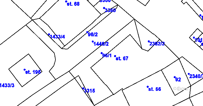 Parcela st. 96/1 v KÚ Těmice u Kamenice nad Lipou, Katastrální mapa