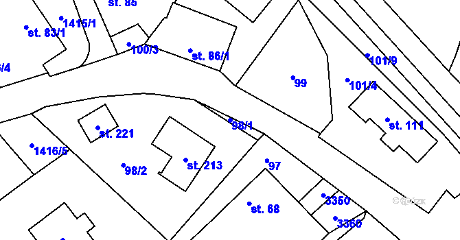 Parcela st. 98/1 v KÚ Těmice u Kamenice nad Lipou, Katastrální mapa