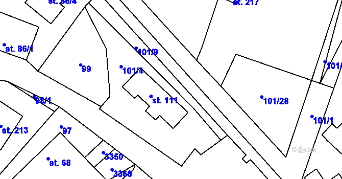 Parcela st. 101/3 v KÚ Těmice u Kamenice nad Lipou, Katastrální mapa
