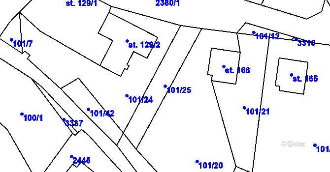 Parcela st. 101/25 v KÚ Těmice u Kamenice nad Lipou, Katastrální mapa