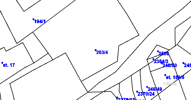 Parcela st. 203/4 v KÚ Těmice u Kamenice nad Lipou, Katastrální mapa