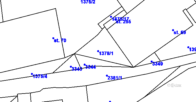 Parcela st. 1378/1 v KÚ Těmice u Kamenice nad Lipou, Katastrální mapa