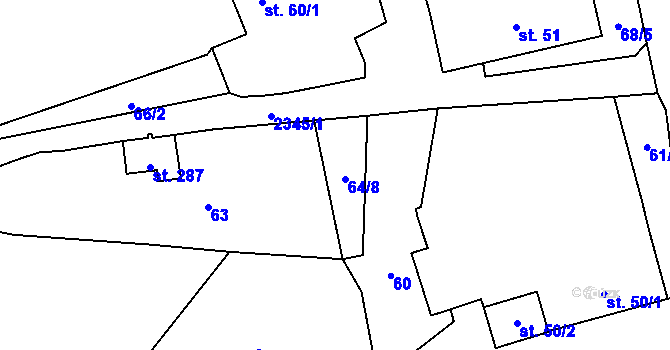 Parcela st. 64/8 v KÚ Těmice u Kamenice nad Lipou, Katastrální mapa