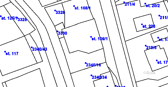 Parcela st. 109/1 v KÚ Těmice u Kamenice nad Lipou, Katastrální mapa