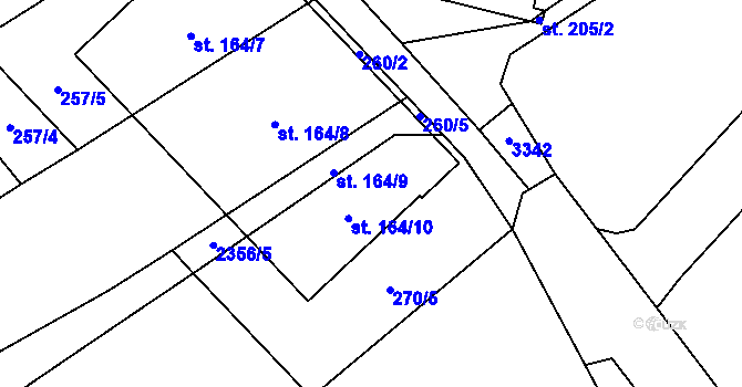 Parcela st. 164/10 v KÚ Těmice u Kamenice nad Lipou, Katastrální mapa