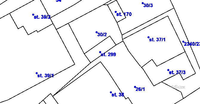 Parcela st. 299 v KÚ Těmice u Kamenice nad Lipou, Katastrální mapa
