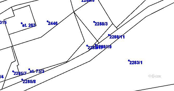 Parcela st. 2288/17 v KÚ Těmice u Kamenice nad Lipou, Katastrální mapa