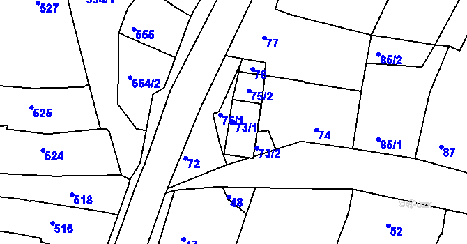 Parcela st. 73/1 v KÚ Těmice u Hodonína, Katastrální mapa