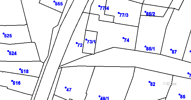 Parcela st. 73/2 v KÚ Těmice u Hodonína, Katastrální mapa