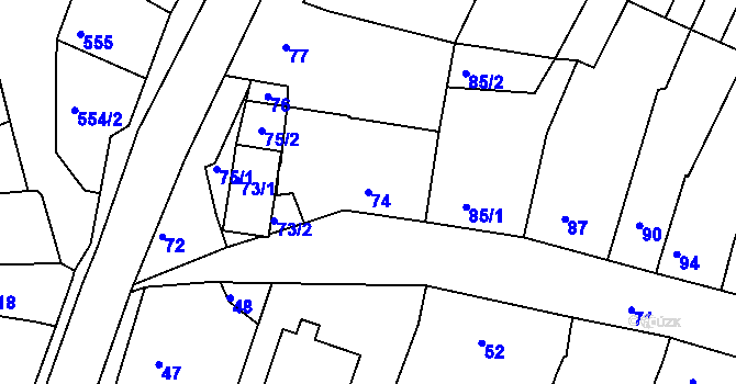 Parcela st. 74 v KÚ Těmice u Hodonína, Katastrální mapa