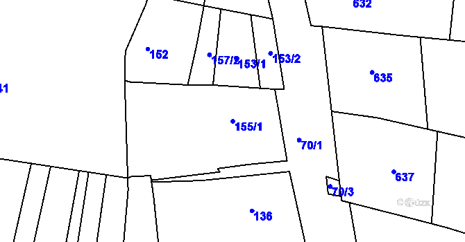 Parcela st. 155/1 v KÚ Těmice u Hodonína, Katastrální mapa