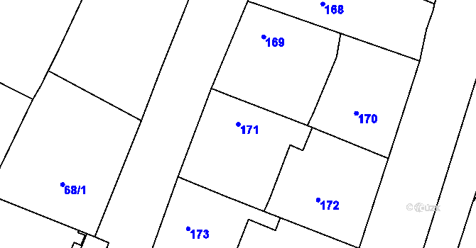 Parcela st. 171 v KÚ Těmice u Hodonína, Katastrální mapa