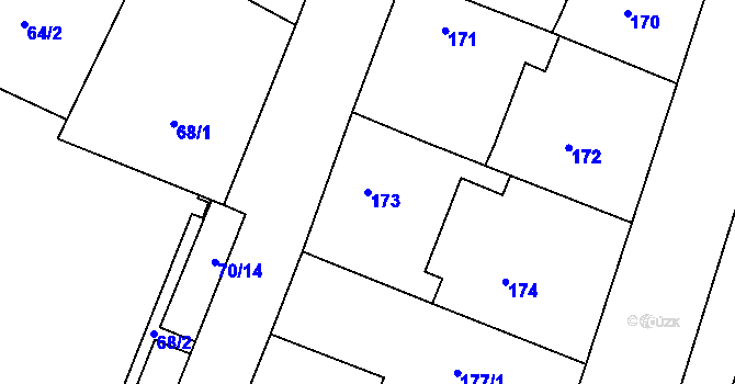 Parcela st. 173 v KÚ Těmice u Hodonína, Katastrální mapa