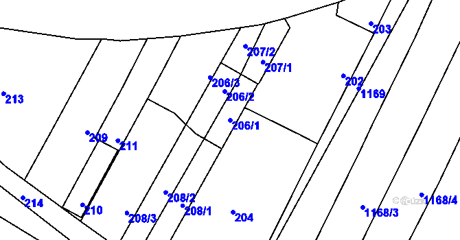 Parcela st. 206/1 v KÚ Těmice u Hodonína, Katastrální mapa
