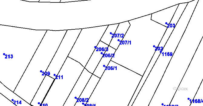 Parcela st. 206/2 v KÚ Těmice u Hodonína, Katastrální mapa