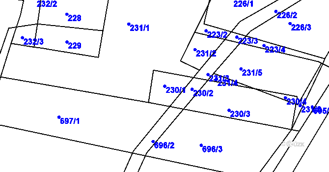 Parcela st. 230/1 v KÚ Těmice u Hodonína, Katastrální mapa