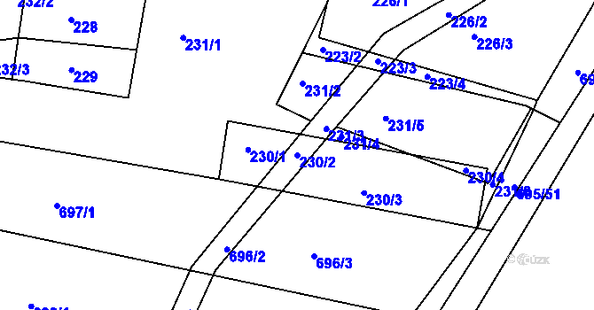 Parcela st. 230/2 v KÚ Těmice u Hodonína, Katastrální mapa