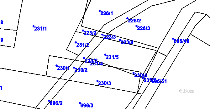 Parcela st. 231/5 v KÚ Těmice u Hodonína, Katastrální mapa