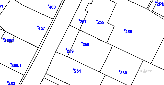 Parcela st. 258 v KÚ Těmice u Hodonína, Katastrální mapa