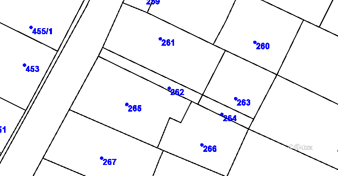 Parcela st. 262 v KÚ Těmice u Hodonína, Katastrální mapa